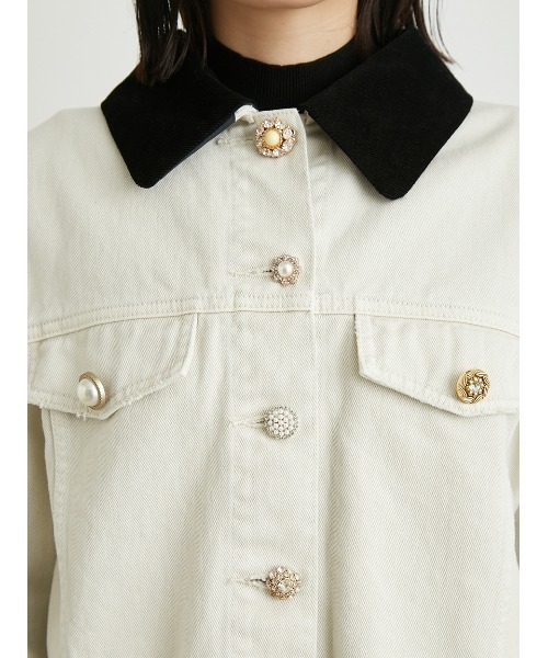 LILY BROWN（リリーブラウン）の「ショートデニムジャケット（デニムジャケット・レディース・ブラック/ホワイト/ブルー・FREE）」の9枚目の写真