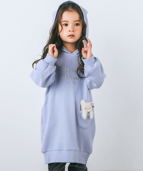 SLAP SLIP（スラップスリップ）の「アニマル耳フード付きワンピース(80~130cm)（ワンピース・キッズ・パープル/ブルー・80ｃｍ/90cm/100cm/120cm/110cm/130cm）」の6枚目の写真