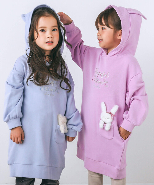 SLAP SLIP（スラップスリップ）の「アニマル耳フード付きワンピース(80~130cm)（ワンピース・キッズ・パープル/ブルー・80ｃｍ/90cm/100cm/120cm/110cm/130cm）」の8枚目の写真