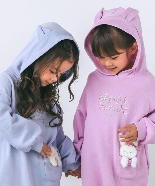 SLAP SLIP（スラップスリップ）の「アニマル耳フード付きワンピース(80~130cm)（ワンピース・キッズ・パープル/ブルー・80ｃｍ/90cm/100cm/120cm/110cm/130cm）」の9枚目の写真