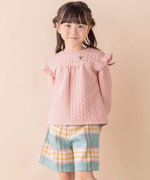 Noeil aime BeBe(ノイユエイムベベ)の「ケーブルジャガード肩フリルAライントレーナー(80~130cm)(スウェット・キッズ・グリーン/ピンク・130cm/90cm/100cm/110cm/120cm/80cm)」の5枚目の写真