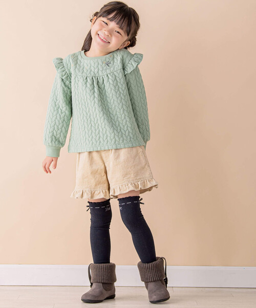 Noeil aime BeBe(ノイユエイムベベ)の「ケーブルジャガード肩フリルAライントレーナー(80~130cm)(スウェット・キッズ・グリーン/ピンク・130cm/90cm/100cm/110cm/120cm/80cm)」の8枚目の写真