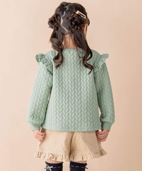 Noeil aime BeBe(ノイユエイムベベ)の「ケーブルジャガード肩フリルAライントレーナー(80~130cm)(スウェット・キッズ・グリーン/ピンク・130cm/90cm/100cm/110cm/120cm/80cm)」の9枚目の写真
