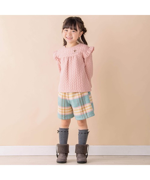 Noeil aime BeBe(ノイユエイムベベ)の「ケーブルジャガード肩フリルAライントレーナー(80~130cm)(スウェット・キッズ・グリーン/ピンク・130cm/90cm/100cm/110cm/120cm/80cm)」の3枚目の写真
