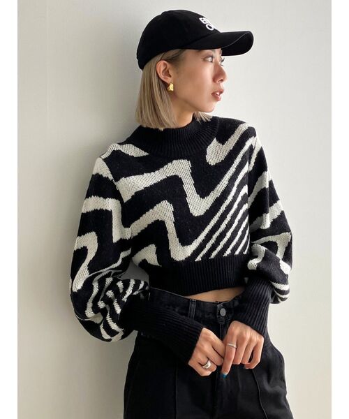 EMODA（エモダ）の「ツートーンゼブラニットトップ（ニット/セーター・レディース・ブラック/ブラウン/ミント・FREE）」の5枚目の写真