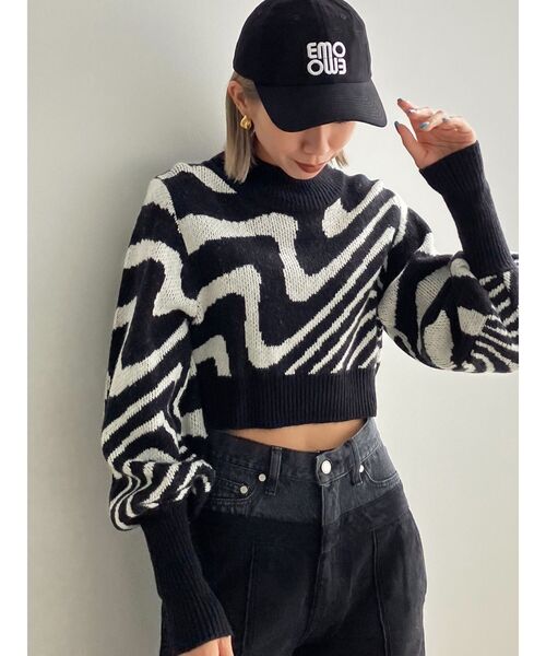 EMODA（エモダ）の「ツートーンゼブラニットトップ（ニット/セーター・レディース・ブラック/ブラウン/ミント・FREE）」の6枚目の写真