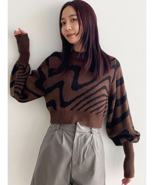 EMODA（エモダ）の「ツートーンゼブラニットトップ（ニット/セーター・レディース・ブラック/ブラウン/ミント・FREE）」の16枚目の写真