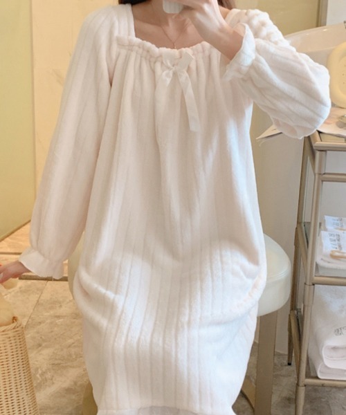 おしゃれスタ（オシャレスタ）の「ストライプフランネルワンピースルームウェア（ルームウェア/パジャマ・レディース・ブルー/ホワイト/ピンク・M/L/XL/XXL）」の4枚目の写真