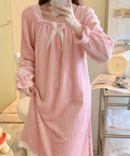 おしゃれスタ（オシャレスタ）の「ストライプフランネルワンピースルームウェア（ルームウェア/パジャマ・レディース・ブルー/ホワイト/ピンク・M/L/XL/XXL）」の12枚目の写真