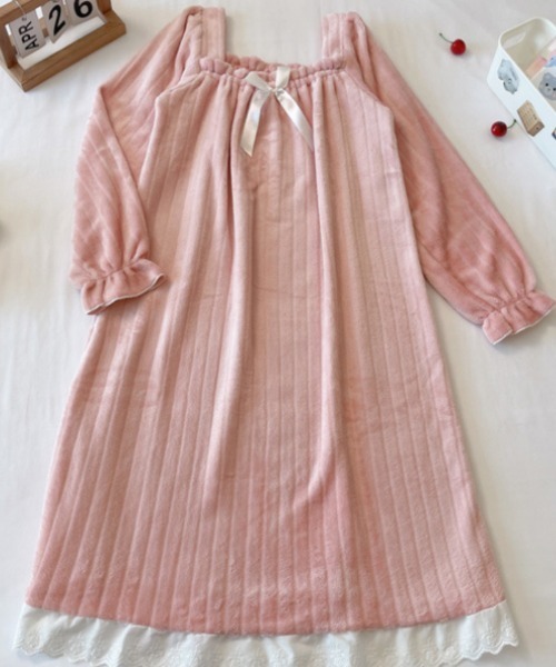 おしゃれスタ（オシャレスタ）の「ストライプフランネルワンピースルームウェア（ルームウェア/パジャマ・レディース・ブルー/ホワイト/ピンク・M/L/XL/XXL）」の14枚目の写真