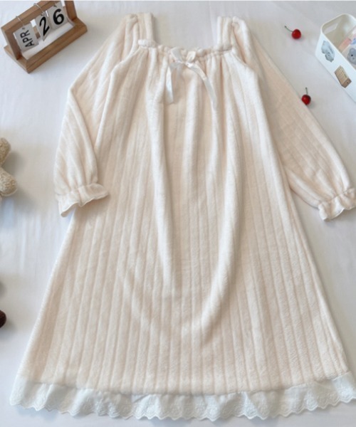 おしゃれスタ（オシャレスタ）の「ストライプフランネルワンピースルームウェア（ルームウェア/パジャマ・レディース・ブルー/ホワイト/ピンク・M/L/XL/XXL）」の6枚目の写真