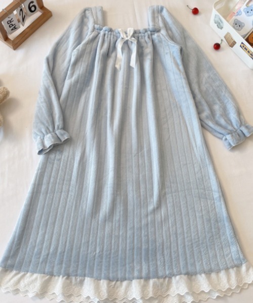 おしゃれスタ（オシャレスタ）の「ストライプフランネルワンピースルームウェア（ルームウェア/パジャマ・レディース・ブルー/ホワイト/ピンク・M/L/XL/XXL）」の10枚目の写真