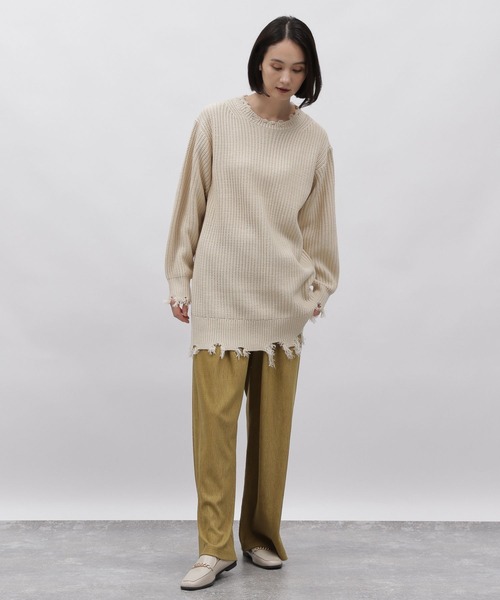 LAKOLE（ラコレ）の「5ゲージダメージニットチュニック / 995964（ニット/セーター・レディース・アイボリー/グレー/ライトグリーン・MEDIUM/SMALL）」の5枚目の写真