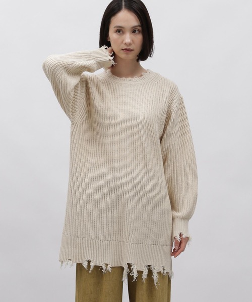 LAKOLE（ラコレ）の「5ゲージダメージニットチュニック / 995964（ニット/セーター・レディース・アイボリー/グレー/ライトグリーン・MEDIUM/SMALL）」の8枚目の写真