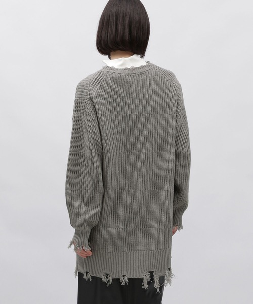 LAKOLE（ラコレ）の「5ゲージダメージニットチュニック / 995964（ニット/セーター・レディース・アイボリー/グレー/ライトグリーン・MEDIUM/SMALL）」の10枚目の写真