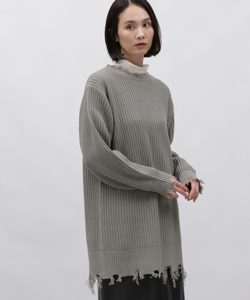 LAKOLE（ラコレ）の「5ゲージダメージニットチュニック / 995964（ニット/セーター・レディース・アイボリー/グレー/ライトグリーン・MEDIUM/SMALL）」の11枚目の写真