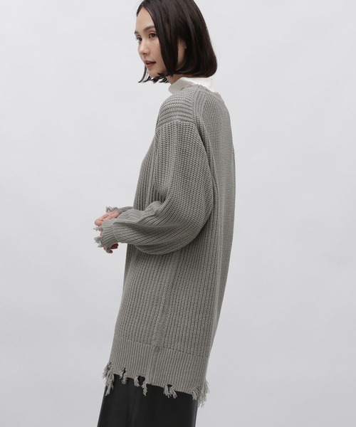 LAKOLE（ラコレ）の「5ゲージダメージニットチュニック / 995964（ニット/セーター・レディース・アイボリー/グレー/ライトグリーン・MEDIUM/SMALL）」の12枚目の写真