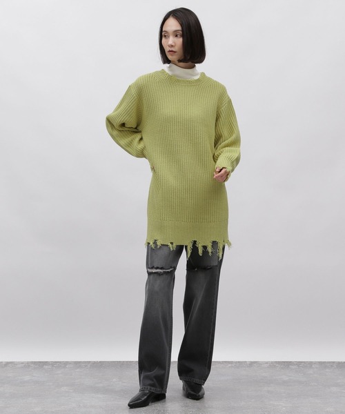 LAKOLE（ラコレ）の「5ゲージダメージニットチュニック / 995964（ニット/セーター・レディース・アイボリー/グレー/ライトグリーン・MEDIUM/SMALL）」の13枚目の写真