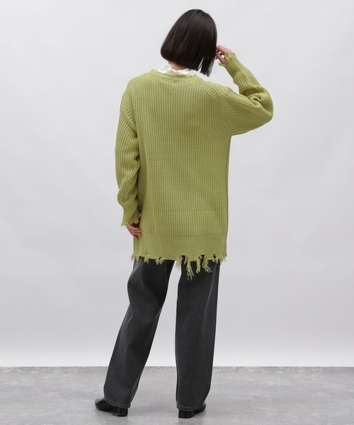 LAKOLE（ラコレ）の「5ゲージダメージニットチュニック / 995964（ニット/セーター・レディース・アイボリー/グレー/ライトグリーン・MEDIUM/SMALL）」の15枚目の写真