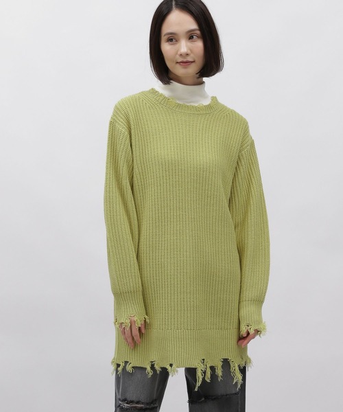 LAKOLE（ラコレ）の「5ゲージダメージニットチュニック / 995964（ニット/セーター・レディース・アイボリー/グレー/ライトグリーン・MEDIUM/SMALL）」の17枚目の写真