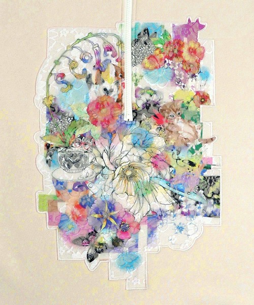 ScoLar（スカラー）の「133725：ネコ花柄カラフルレースアップリケ