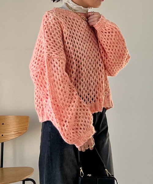 un dix cors（アンディコール）の「透かし編みボートネックニット（ニット/セーター・レディース・グレー/オレンジ・FREE）」の7枚目の写真