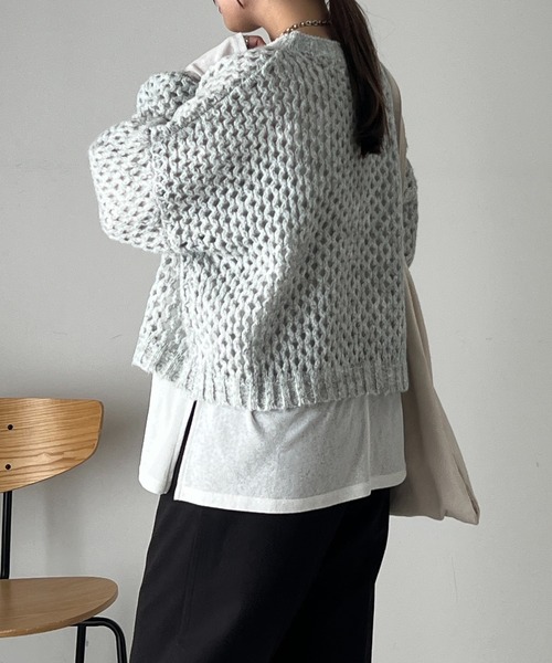 un dix cors（アンディコール）の「透かし編みボートネックニット（ニット/セーター・レディース・グレー/オレンジ・FREE）」の19枚目の写真