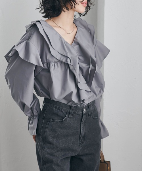 セール】【新色追加】ビッグカラーフリルブラウス（シャツ/ブラウス