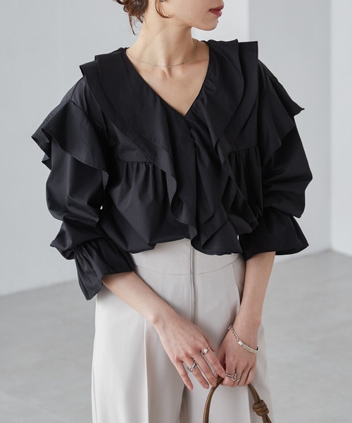 セール】【新色追加】ビッグカラーフリルブラウス（シャツ/ブラウス