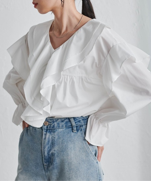 セール】【新色追加】ビッグカラーフリルブラウス（シャツ/ブラウス