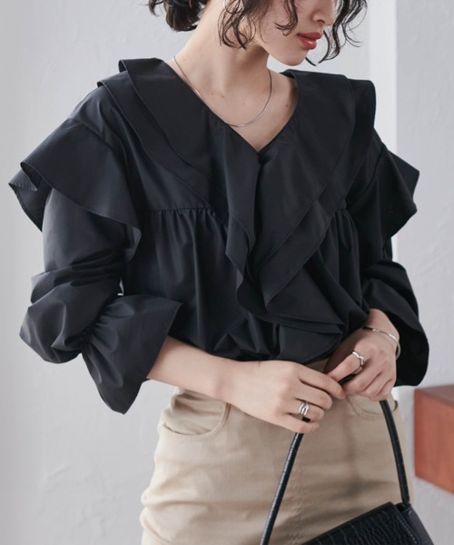 新品¥33,000タグ付き♡Rene フリルカラーブラウス(白・38 Ｌ) セール】【新色追加】ビッグカラーフリルブラウス（シャツ