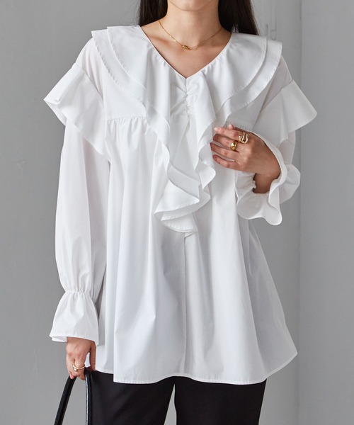 lanan　select ラナン　ドット柄フリルブラウス DLARGE.JPG