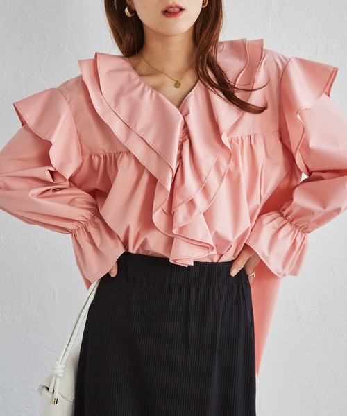 セール】【新色追加】ビッグカラーフリルブラウス（シャツ/ブラウス