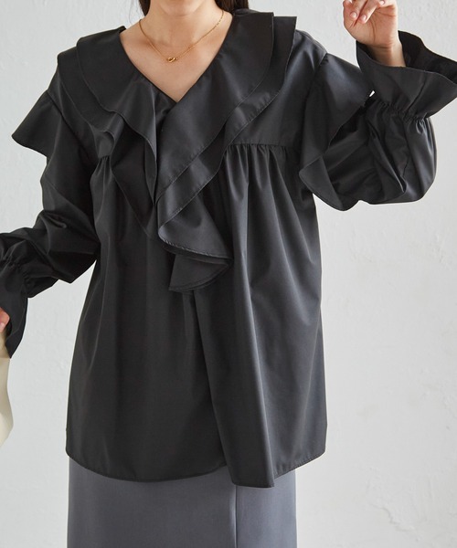 【新品】  ブラウス フリル りんご　100 wee9s ブラウス シャツ big collar frill blouse / 付け襟風