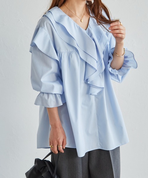 【Cen. セン】新品　ハナビラ　花びら　はなびら　ブラウス　ホワイト　白　長袖 RANAN（ラナン） ブラウス シャツ ピンタックフレアー長袖ブラウス