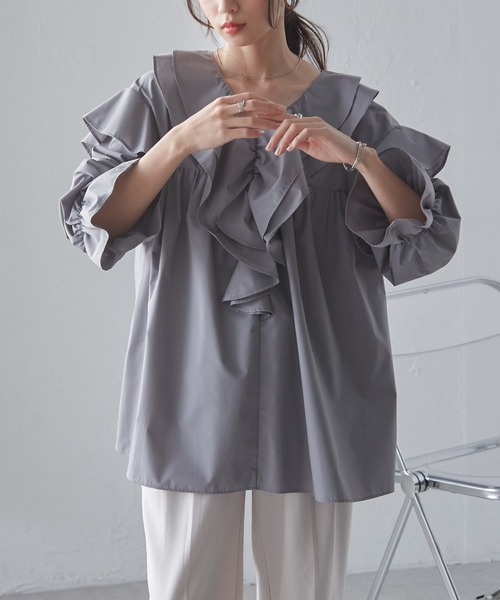 セール】［26SS新色追加］ビッグカラーフリルブラウス（シャツ