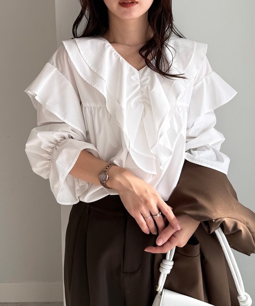 セール】［26SS新色追加］ビッグカラーフリルブラウス（シャツ