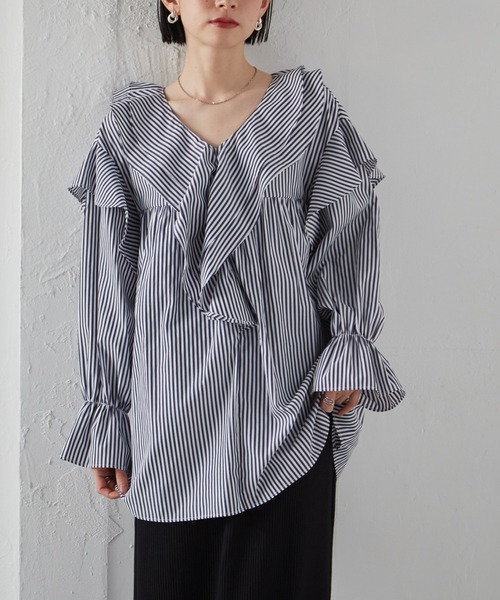 セール】［26SS新色追加］ビッグカラーフリルブラウス（シャツ