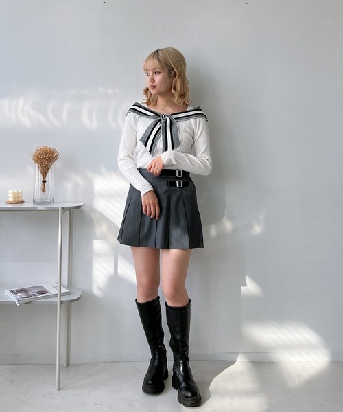 AS KNOW AS plus（アズノゥアズプラス）の「◎配色リボンカラーニットプルオーバー（ニット/セーター・レディース・ホワイト系/ブラック系/グレー系/ピンク系・FREE）」の10枚目の写真