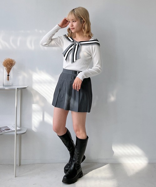 AS KNOW AS plus（アズノゥアズプラス）の「◎配色リボンカラーニットプルオーバー（ニット/セーター・レディース・ホワイト系/ブラック系/グレー系/ピンク系・FREE）」の11枚目の写真