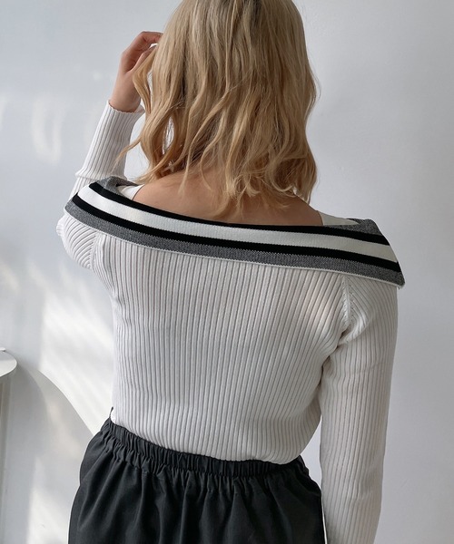 AS KNOW AS plus（アズノゥアズプラス）の「◎配色リボンカラーニットプルオーバー（ニット/セーター・レディース・ホワイト系/ブラック系/グレー系/ピンク系・FREE）」の9枚目の写真