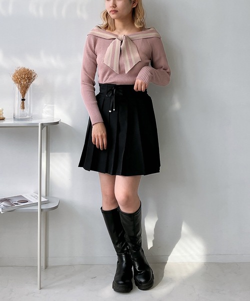 AS KNOW AS plus（アズノゥアズプラス）の「◎配色リボンカラーニットプルオーバー（ニット/セーター・レディース・ホワイト系/ブラック系/グレー系/ピンク系・FREE）」の17枚目の写真