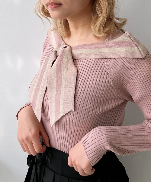 AS KNOW AS plus（アズノゥアズプラス）の「◎配色リボンカラーニットプルオーバー（ニット/セーター・レディース・ホワイト系/ブラック系/グレー系/ピンク系・FREE）」の15枚目の写真