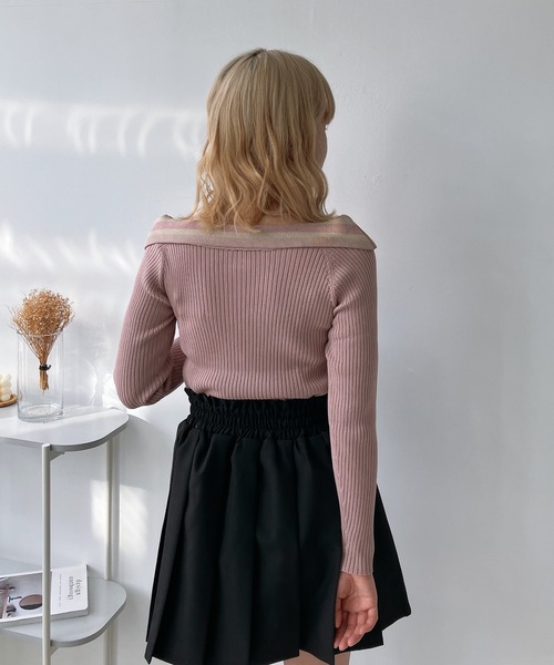 AS KNOW AS plus（アズノゥアズプラス）の「◎配色リボンカラーニットプルオーバー（ニット/セーター・レディース・ホワイト系/ブラック系/グレー系/ピンク系・FREE）」の14枚目の写真