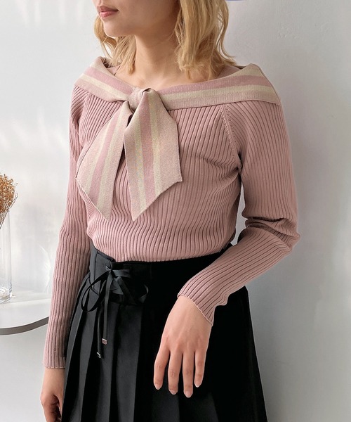 AS KNOW AS plus（アズノゥアズプラス）の「◎配色リボンカラーニットプルオーバー（ニット/セーター・レディース・ホワイト系/ブラック系/グレー系/ピンク系・FREE）」の16枚目の写真