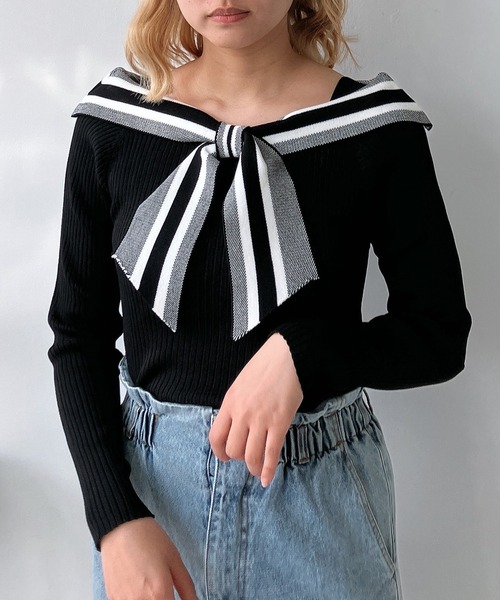 AS KNOW AS plus（アズノゥアズプラス）の「◎配色リボンカラーニットプルオーバー（ニット/セーター・レディース・ホワイト系/ブラック系/グレー系/ピンク系・FREE）」の20枚目の写真