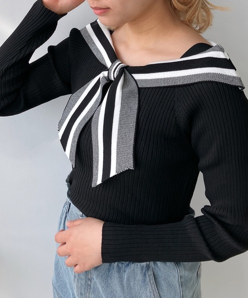 AS KNOW AS plus（アズノゥアズプラス）の「◎配色リボンカラーニットプルオーバー（ニット/セーター・レディース・ホワイト系/ブラック系/グレー系/ピンク系・FREE）」の21枚目の写真