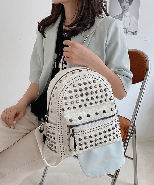 Miniministore(ミニミニストア)の「スタッズ リュックサック 女子 おしゃれ(バックパック/リュック・レディース・ピンク/オフホワイト/ブラック・S/M)」の8枚目の写真