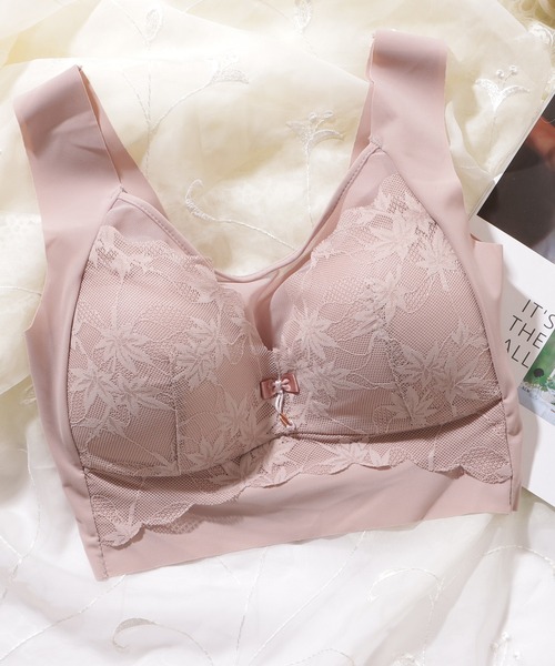Lace Ladies（レースレディース）の「リボン付き ボタニカル柄 レース ドッキング ノンワイヤー ブラ ナイトブラ（ナイトブラ・レディース・ピンク/ベージュ/ブルーグレー/ブラック・XXL/XL/L/M）」の13枚目の写真
