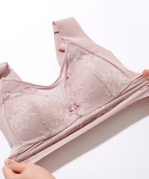 Lace Ladies（レースレディース）の「リボン付き ボタニカル柄 レース ドッキング ノンワイヤー ブラ ナイトブラ（ナイトブラ・レディース・ピンク/ベージュ/ブルーグレー/ブラック・XXL/XL/L/M）」の19枚目の写真